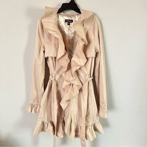 Bebe Blush Ruffle Coat Dress Coquette Feminine Chic Tie Waist Womens Small